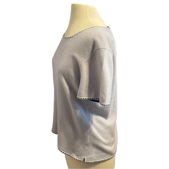 Saks Fifth Avenue Light Blue Gray Trim 100% Cashmere Sweater Crew Neck XL - Picture 6 of 7